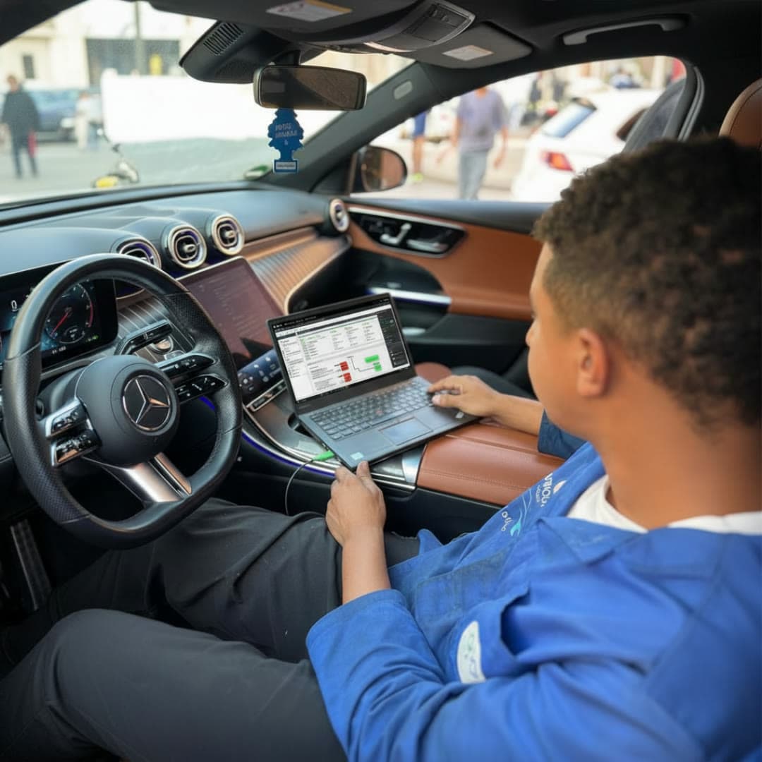 Diagnostic d’une Mercedes à l’ordinateur
